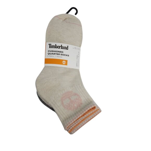 Timberland Womens Cushioned Quarter Socks Ankle 5 Pk Breathable Pink Gray Cream - Picture 1 of 8